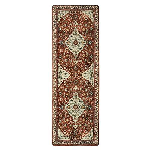 Lahome Persian Hallway Runner Rug - 2’ X 6’ Kitchen Rug Runner Washable Non-Slip Medallion Area Rug Vintage Traditional Floral Red Carpet For Entryway Bedroom Foyer Bathroom Decor (Red, 2’ X 6’) #TOP1