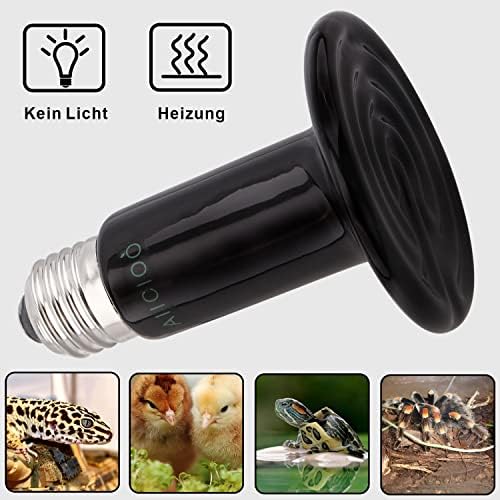 AIICIOO Ceramic Heating Lamps Basking Bulb - Heat Emitter Terrarium Heated Light Chicken Cooper Brooder for Reptiles Lizards Tortoise Snake Pets Rest with Non Light Screw E27 220-240V, 50W, Black