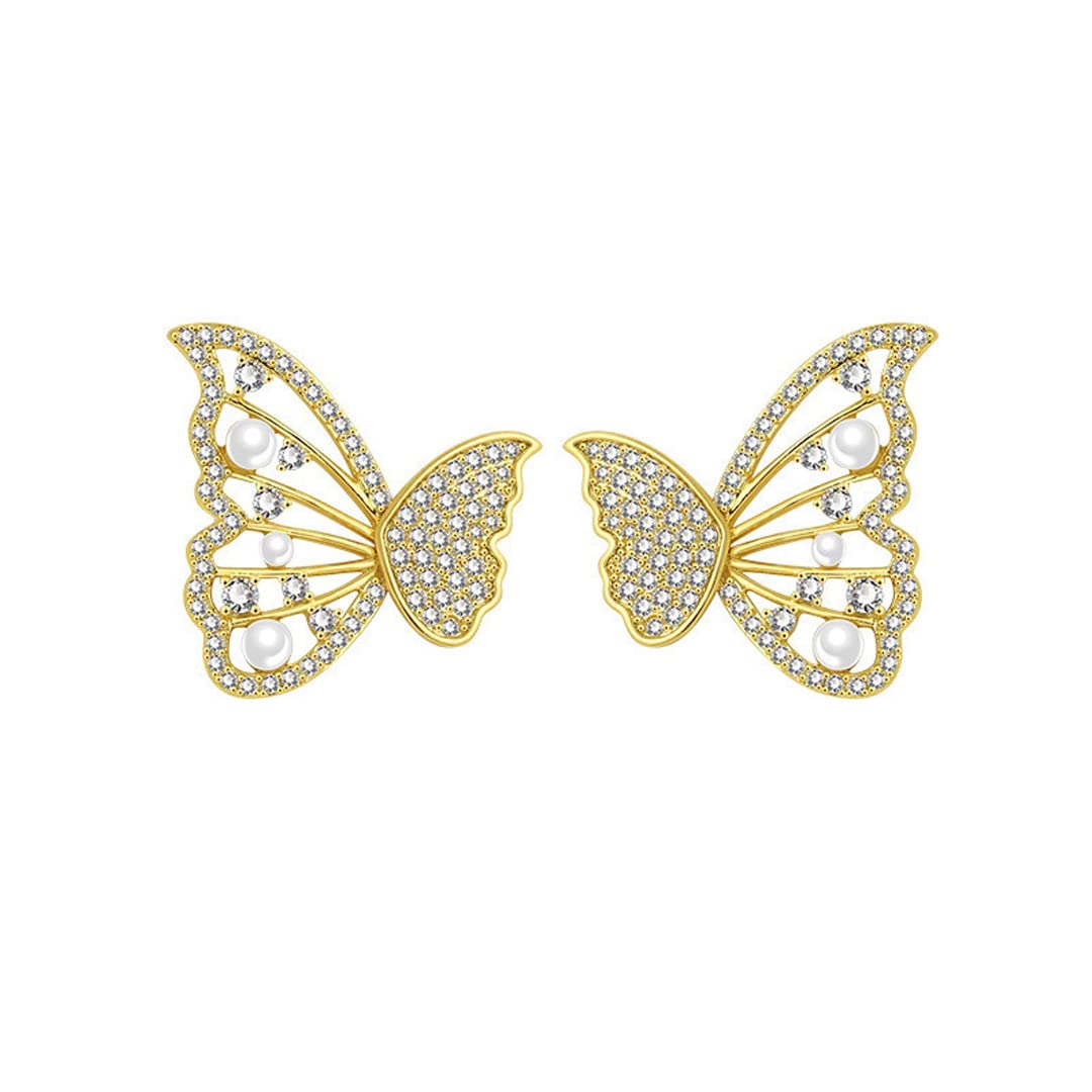 Vembley Korean Pearl And Cubic Zirconia Studded Double Sided Butterfly Stud Earrings For Women And Girls (B0BNHX33RW) Amazon Price History, Amazon Price Tracker