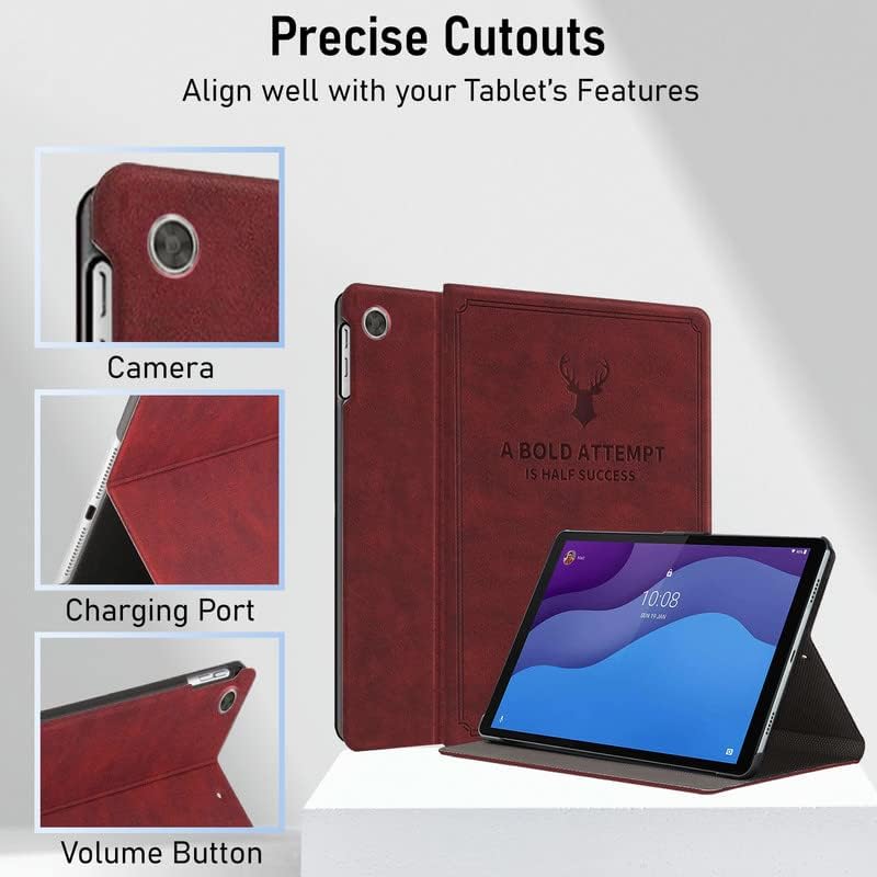 Image of Robustrion Deer Pattern Flip Stand Case Cover for Lenovo Tab M10 HD 2nd Gen TB-X306X / Smart Tab M10 HD 2nd Gen TB-X306F - Deer Vine Red