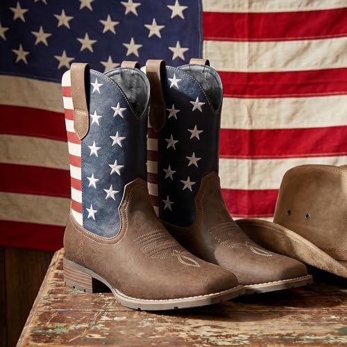 Image of Cowboy Boots For Men - Western Boot Men's Cowboy Boots With Square Toe | Cowboy Western Boot | Pull-on Boots| Old West Style Embroidered