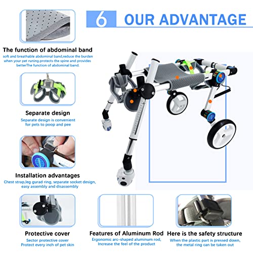 Image of Adjustable 4 Wheel Dog Wheelchair,Foldable Dog Wheelchair for Back Legs,Helps Small Pets with paralyzed Legs Full Support regain (M White)