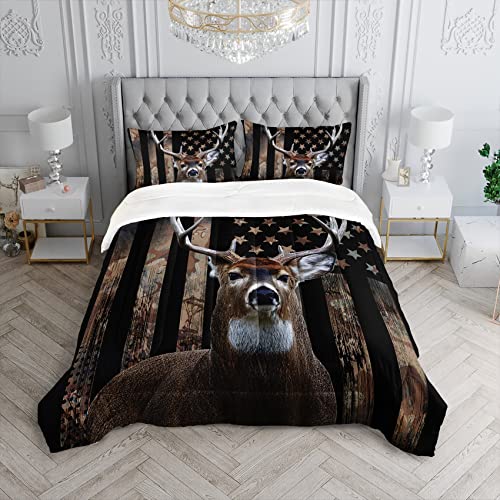 Hosima Deer Hunting Camo Comforter,Hunter Bedding Set American Flag Comforter Full Size For Room Decor,Deer Comforter Set For Boys Teens Girls,Full Comforter Set With 2 Pillowcase. #TOP1
