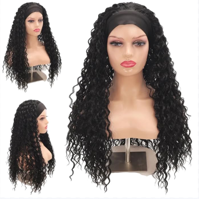 Peluca Peluca con diadema para mujer, pelucas de pelo sintético para mujer, pelucas rizadas a la venta, pelucas con diadema en color negro y marrón