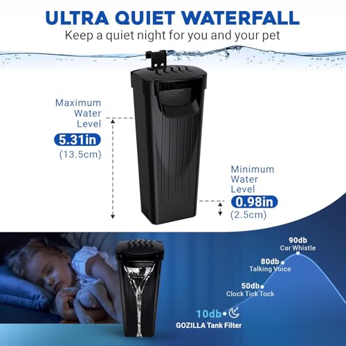 Image of GOZILLA Turtle Tank Filter 74GPH, Low Water Level Turtle Tank 3.5W Fish Tank Aquarium Filters for Small Tanks up to 15 Gallons Include 2 Replacement Cartridge.(Black)