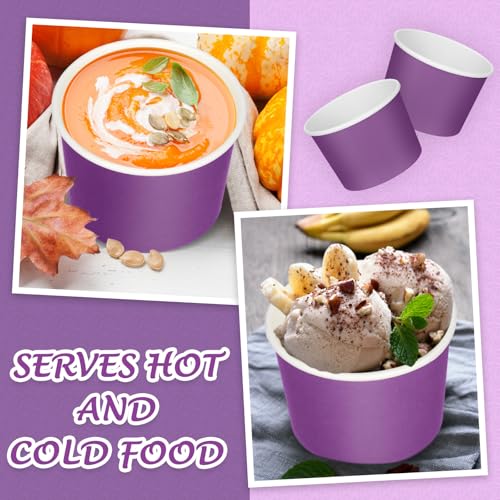 Image of Nuenen 300 Pcs 8 oz Summer Ice Cream Paper Cups Bulk Disposable Dessert Cups Solid Color Paper Dessert Bowls for Snack Sundae Spring Party Favors Ice Cream Bar Supplies (Purple)