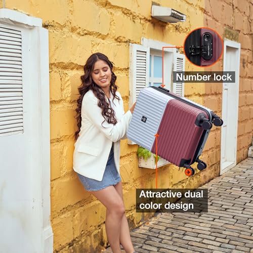 Image of Nasher Miles Istanbul Hard-Sided ABS and PC Cabin Luggage 20 inch | 55cm | 8 Wheels Small Trolley Bag for Travel | Suitcase (Silver Rose Gold)
