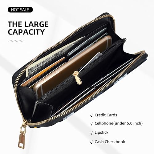 Leather Thin Slim Wallets for Women Men - Fashion Colorful Cartoon Cat Print Card Wallet Holder with Zipper4