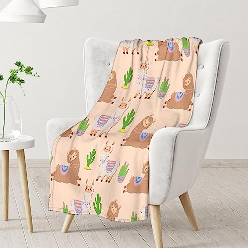 Blanket for Girl Women - 60x80 Inches Cute Llama Throw Gifts - Brown Soft Fuzzy Blankets for Bed, Couch & Living Room