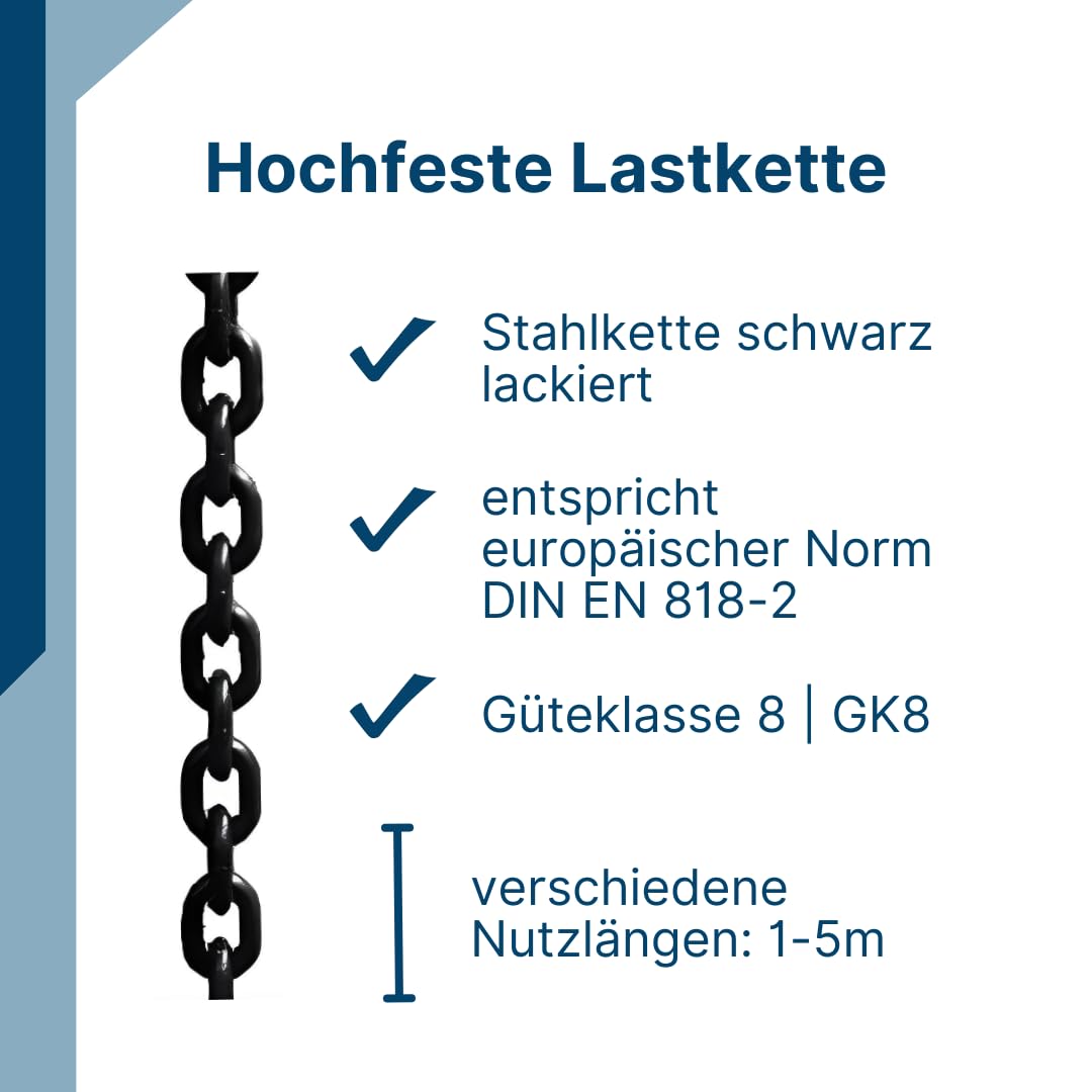 SHT 2-Strang Anschlagkette/Kettengehänge GK 8 | Kettendicke 7 mm | mit Verkürzungshaken |Tragfähigkeit: 2120 kg (0-45°) & 1500 kg (45-60°) | Nutzlänge: 3 m