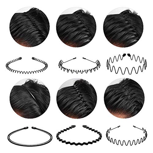 Hair Hoop,6Pcs Unisex Wavy Headband Metal Hair Hoop Multi-Style Wave Spring Headband Wavy Comb Hair Band Accessories For Men And Women Black #TOP2