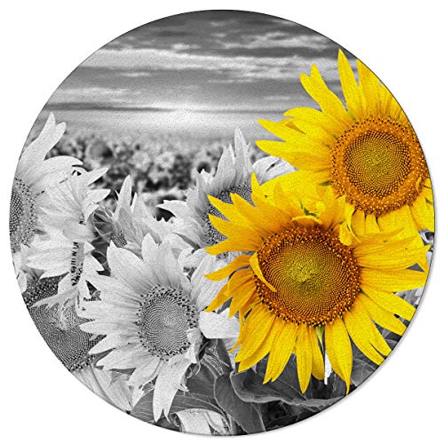 Olivefox Round Area Rugs Sunflower Field All Black With A Single Yellow Flower Super Soft Indoor Stain-Proof Carpet Floor Mat Anti-Skid Runner Rugs For Home Living Room, Bedroom, Dining Room, 6 Feet #TOP1