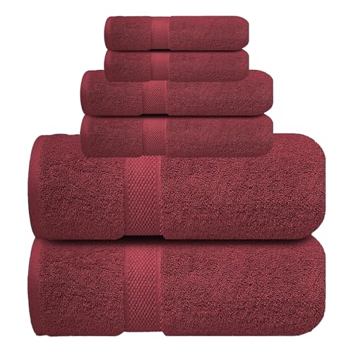 Image of Sulfar 100% Combed Cotton, 6 Pcs Towel Set - 2 Bath Towels (70 x 140 cm), 2 Hand Towels (40 x 70 cm) and 2 Face (30 x 30 cm) (600 GSM, Pack of 6) Red Wine