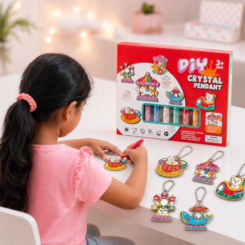 Image of Zest 4 Toyz Crystal Pendant Making Set DIY | Jewellery Making Materials kit | Craft Kit for Pendant Decoration with 6 Colors Paint Tubes and Beads | Creative Fun Activity Birthday Gift for Girls age 8 9 10 11