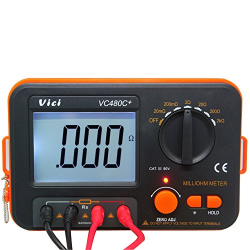 aidetek Präzision Milliohm Meter 4 Draht Kelvin Clip 0 einstellen Große LCD Backlit LCD Daten halten Manuelle Zero Display Einstellung VC480C