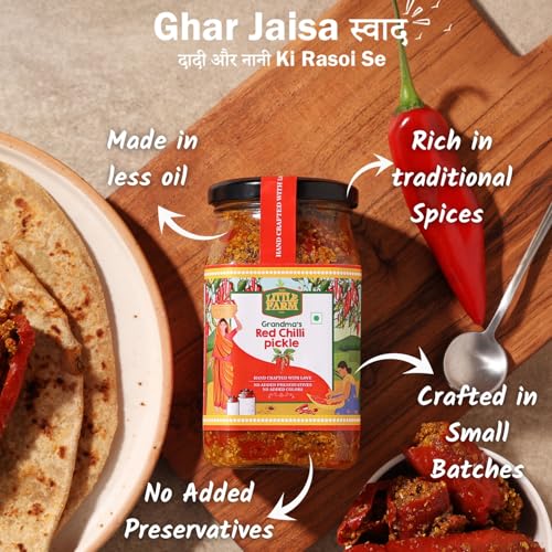 Image of THE LITTLE FARM CO Stuffed Red Chilli Pickle 400g | Homemade Bharwa Lal Mirch Ka Achar With Spicy Flavour Made With Less Mustard Oil | No Added Preservatives & No Garlic | Mirchi Achar