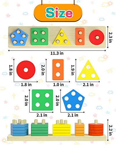 Zartores Montessori Toys for 1 2 3 Year Old Boys Girls Gifts, Wooden Shape Sorter Toys for Ages 2-4, Toddler Learning Toy Puzzles Birthday Gift Ages 1-3 - Image 6