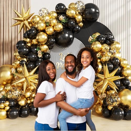 Image of Black Gold Balloons Arch Garland Kit Star Balloon Black Gold Confetti Balloons for Graduation Birthday Wedding Anniversary Baby Shower Party Decoration Balloons