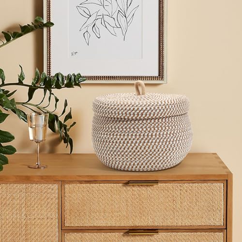 WRITWAA Round Cotton Rope Storage Basket with Lid, Multi-Color Decorative Woven Organizer for Home, Kitchen, Bathroom, Toys, Snacks - Cosy Home Interiors WRITWAA Round Cotton Rope Storage Basket with Lid, Multi-Color Decorative Woven Organizer for Home, Kitchen, Bathroom, Toys, Snacks - Image 5