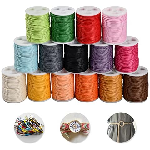 15 Colors Waxed Cord Cotton Waxed Thread Beading Thread for Jewellery Making Round Wax Coated String Colorful for DIY Macrame Necklace Bracelet Hand Stitching Jewelry Leather Sewing Craft, 1mmx10m Cover