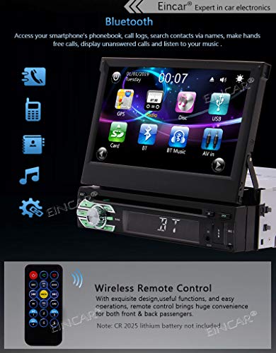 EINCAR Single 1 Din Car Stereo Bluetooth 7 inch Capacitive Touchscreen 1din Car Radio Autoradio GPS Navigation DVD CD Player FM AM Receiver Detachable Front Panel Wireless Remote Mirrorlink Backup Cam