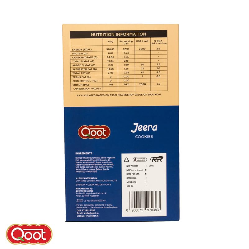 Image of Qoot Baked Jeera Cookies (200g X 3) - Crispy, Crunchy & Flavorful Delight | Authentic Jeera Flavor| Healthy & Tasty Cookies | Made Without Artificial Preservatives or Additives | All Natural Ingredients & Crunchy Biscuits | Freshly Baked Snacks for Tea, Breakfast & Gifting