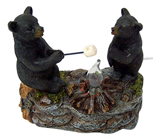 Black Bears Around A Campfire Table Top Night Light Lamp, 5 1/2 Inch #TOP2