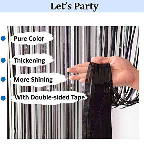 Image of 2 Pack Black Door Streamers Party Decorations,Black Tinsel Foil Fringe Streamers Backdrop for Mens 21st 30th 40th Birthday Decorations,Fringe Curtain Backdrop for Graduation Football Party Decorations