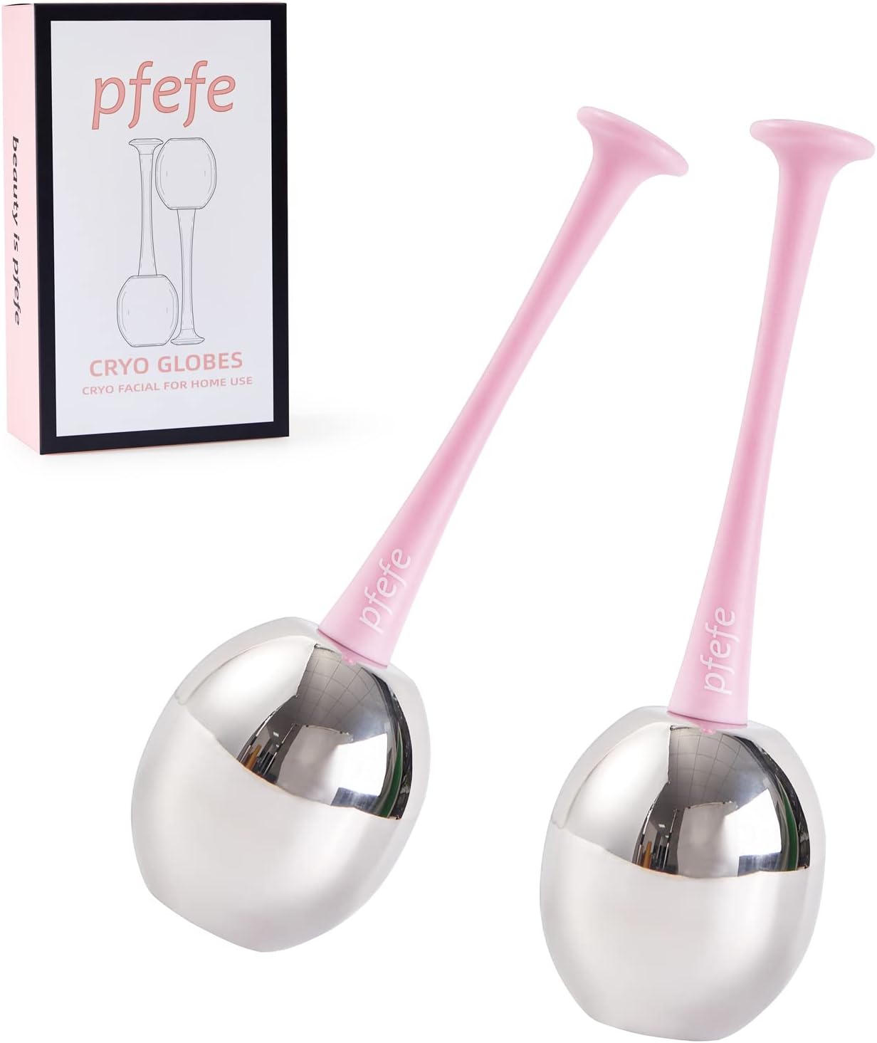 pfefe Ice Globes Facial Skin Care Freeze Tools for Women Face & Eyes, Stainless Steel Face Beauty Cryo Sticks Roller for Girls Ladies, Cooling Spa Globes with Storage Case