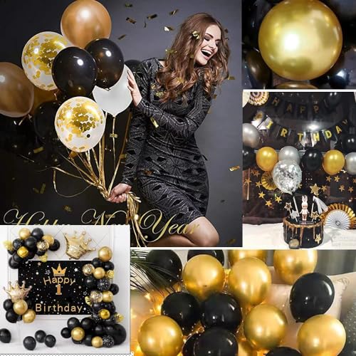 Image of Chrome Metallic Balloons 50 Pcs - Black, Gold & Silver Latex Balloons for Birthday, Anniversary, Engagement, Wedding, Baby Shower & Party Decoration (50 Pcs, BGS CH)