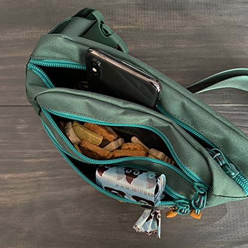 Image of Wilderdog Utility Fanny Pack stores Treats, Balls, Keys in 3 Pockets with adjustable strap and Poop Bag dispenser (Evergreen)