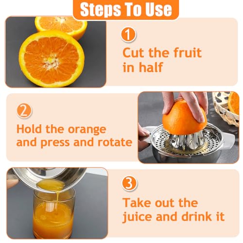 Presse Agrumes Acier Inoxydable avec Récipient, Presser Rotation Manuel Professionnel, Presse Agrume Inox Robuste pour Citrons Verts, Oranges, Pamplemousses, Limes (Passe Lave-Vaisselle) – Image 5