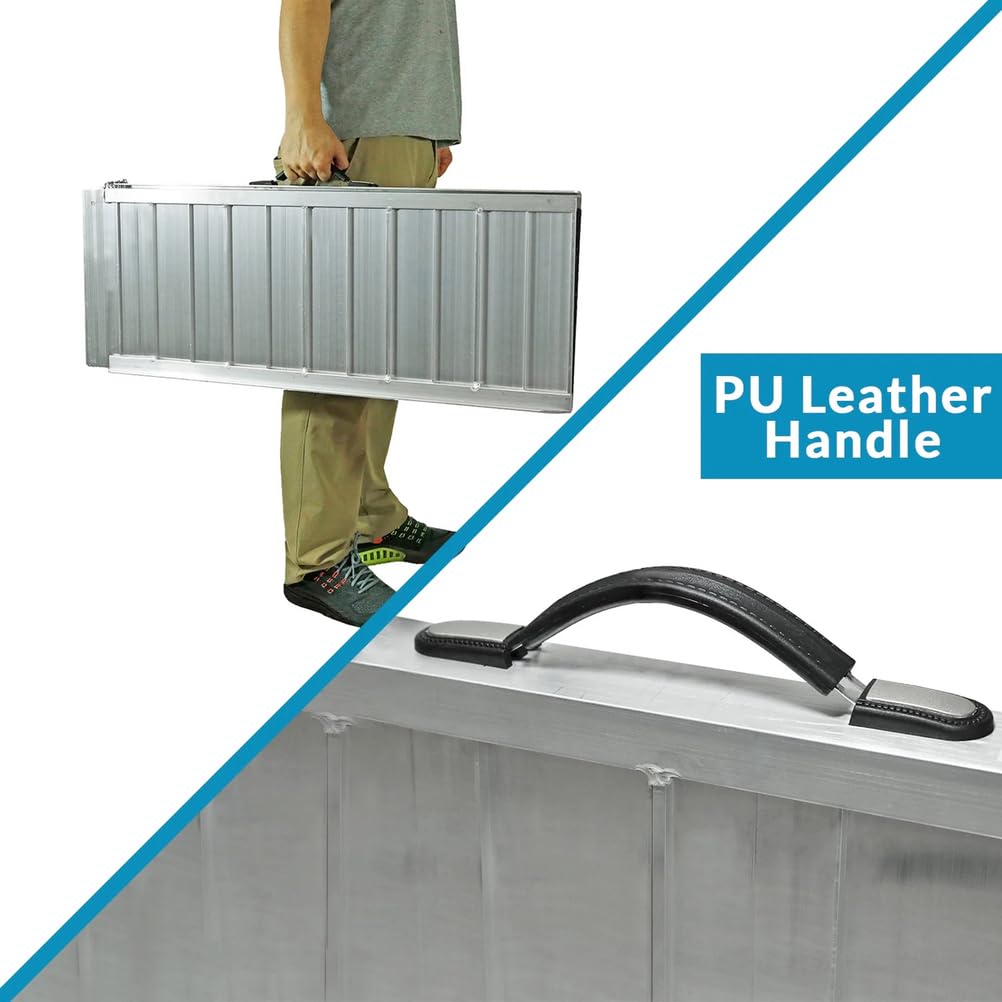 Rampa Portátil para Silla de Ruedas, Umbral Plegable de Aluminio Antideslizante con asa de Transporte para Escaleras Puertas Escalones, Capacidad para 272 kg,6Ft