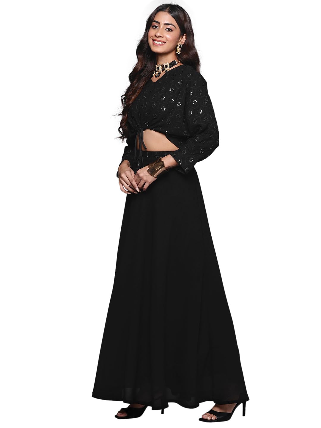 gerua by libas Women's Embroidered Poly Georgette Readymade Lehenga Set-picture-13