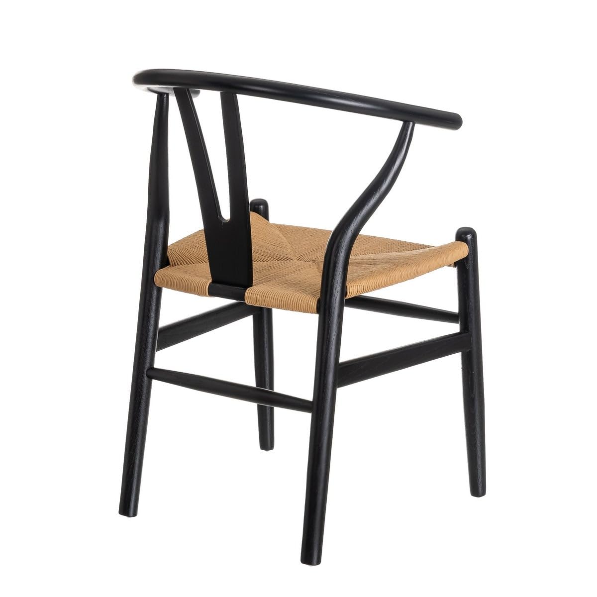 LOLAhome - Pack de 4 sillas de Comedor Ming de Madera de Olmo Color Negro con Asiento de Cuerda de Fibra de Papel en Tono Natural
