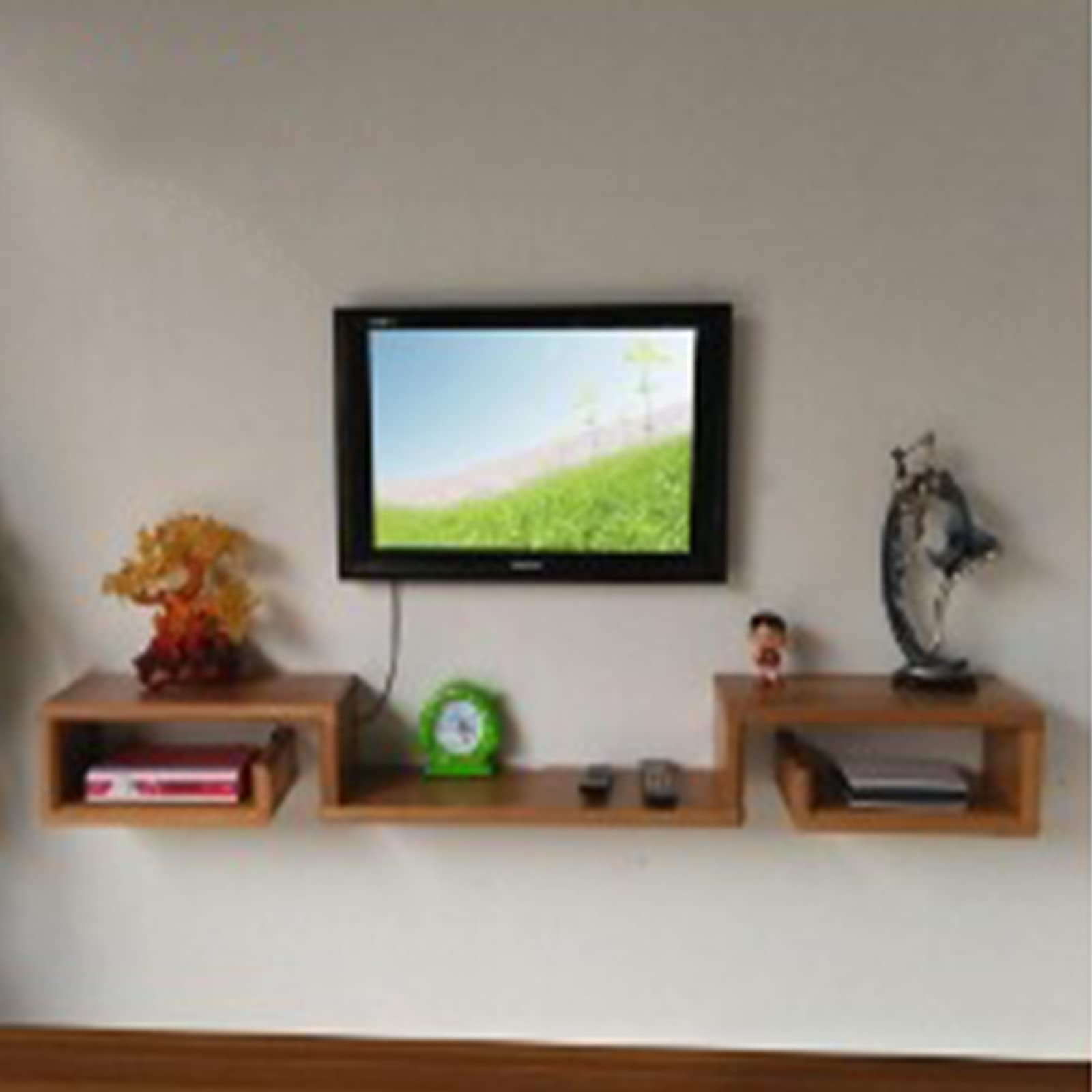 Gabinete de Tv Flotante, Decodificador de Soporte de Tv Montado en la Pared, Centro de Entretenimiento de Medios de Maderaiza para Ps4 / Decodificador de Cable/Reproductor de Dvd/Consola de Jue