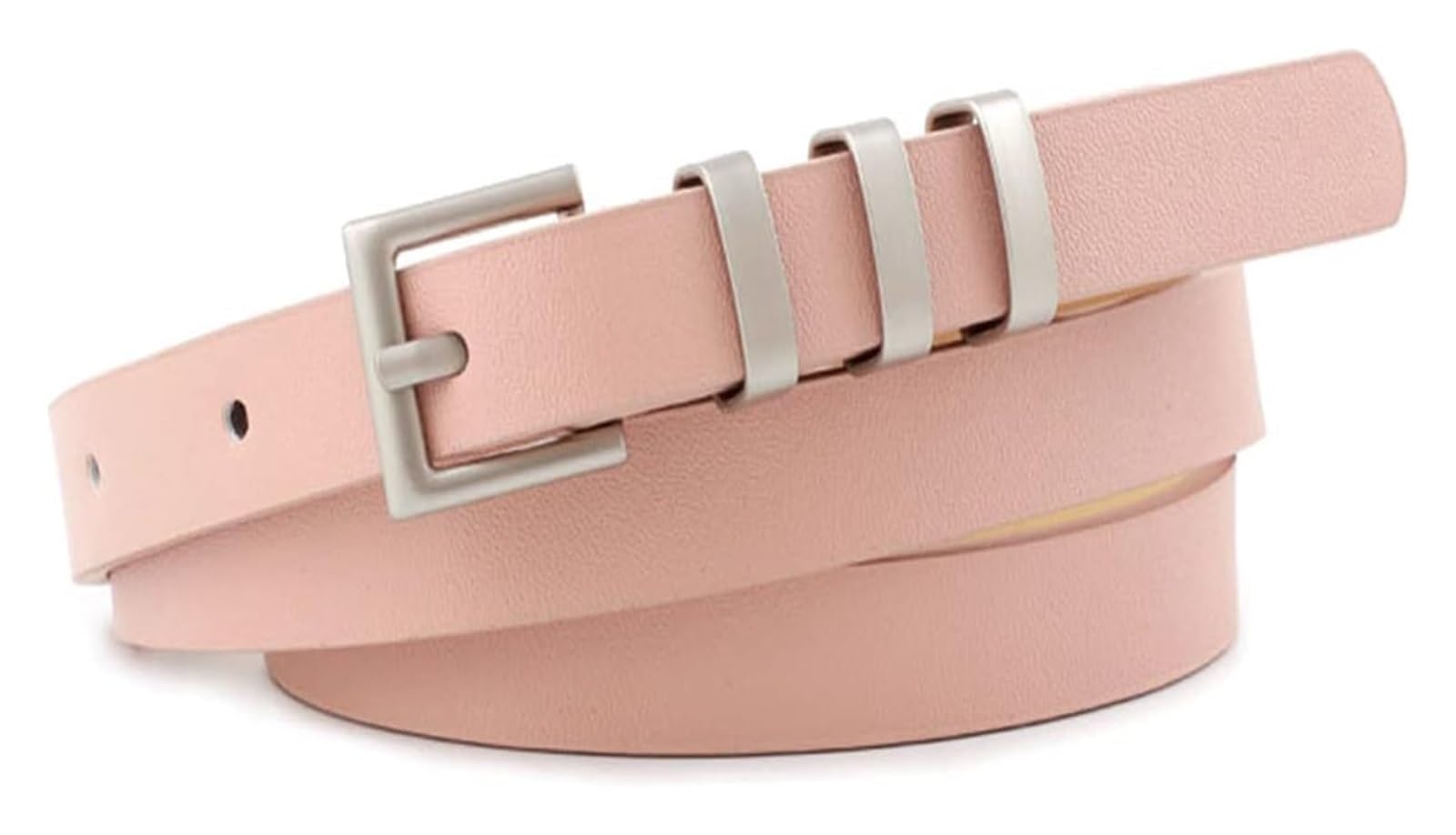 dfEDRd Ladies Waist Belt, 105cm Ladies Simple Thin Pure Color Leather Belt Women Silver Pin Buckles Jeans Waistband Accessories(Pink)