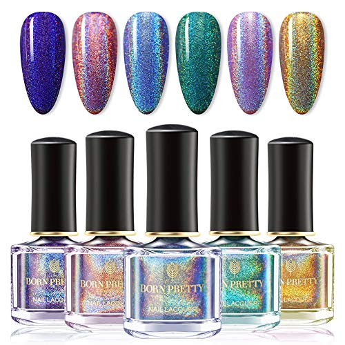 Born Pretty Holographic Nail Polish Note Pro nail polish Varnish High Gloss and Sparkle Glitter Shine trim 6ml 6 Color Sets