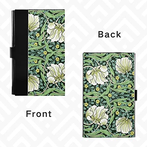 William Morris White Flowers, Yellow Flowers, Green Foliage Leaves Business Card Holder Leather, Slim Credit Card Case Stainless Steel Wallet for Women and Men Unisex Business Card Holder3
