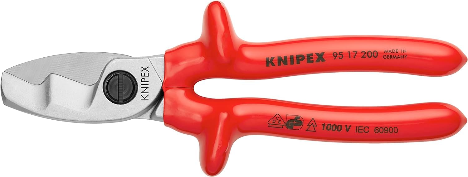 KNIPEX Kabelschere mit Doppelschneide verchromt tauchisoliert, 95 17 200 | VDE-geprüft 200 mm