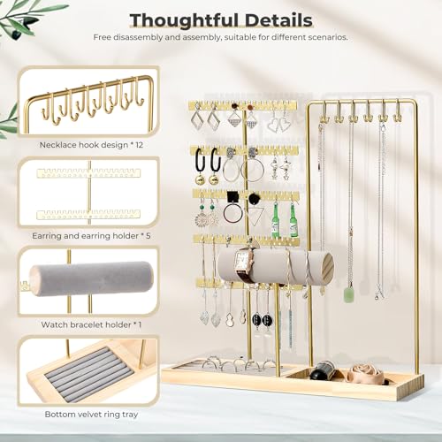 Culinavog Jewellery Organiser and Tray, Jewellery Stand, Jewellery Display Stand, Earring Bracelet Holder, Necklace Stand, Jewelry Holder Organizer for Bracelet Necklace Watches Rings - Cosy Home Interiors Culinavog Jewellery Organiser and Tray, Jewellery Stand, Jewellery Display Stand, Earring Bracelet Holder, Necklace Stand, Jewelry Holder Organizer for Bracelet Necklace Watches Rings - Image 2
