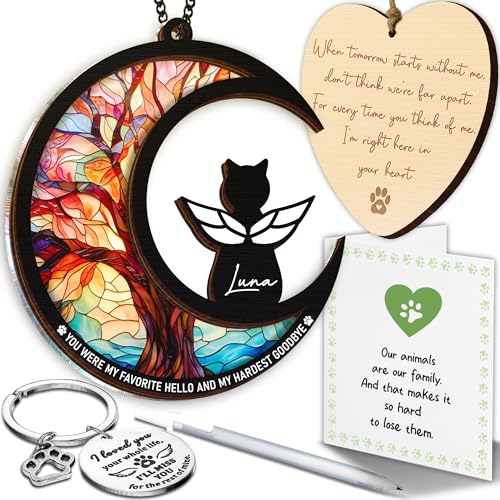 6 DIY Cat Memorial Suncatcher 4-in-1 Cat Memorial Gifts for Loss of Cats Pet Remembrance Gifts | Loss of Cats Sympathy Gift with Ornament Keychain & Sympathy Card PS191