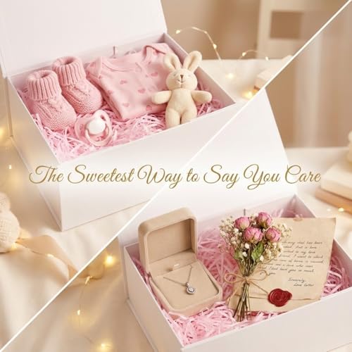 Image of Rsgift White Gift Box with Lids,9.7x7.2x3.3 Inch Gift Boxes for Presents,Magnetic Closure boxes for Wedding,Birthday,Graduation Packaging