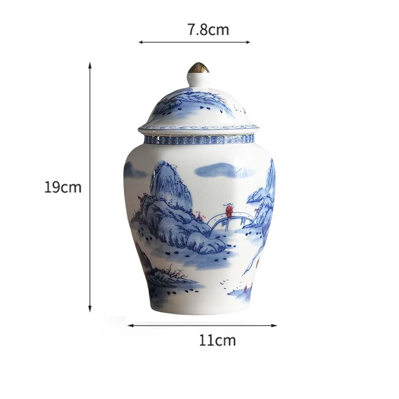 PETSOLA Ceramic Ginger Jar, with Lid Porcelain Painted Crafts Gift Porcelain Jars for Decor, Style A