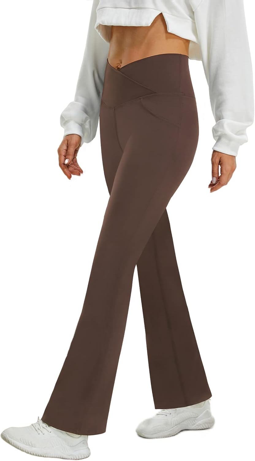 FireSwan Womens Crossover Flare Leggings with Pockets Bootcut High Waisted Yoga Pants Tummy Control Gym Workout Work Pants - Image 2