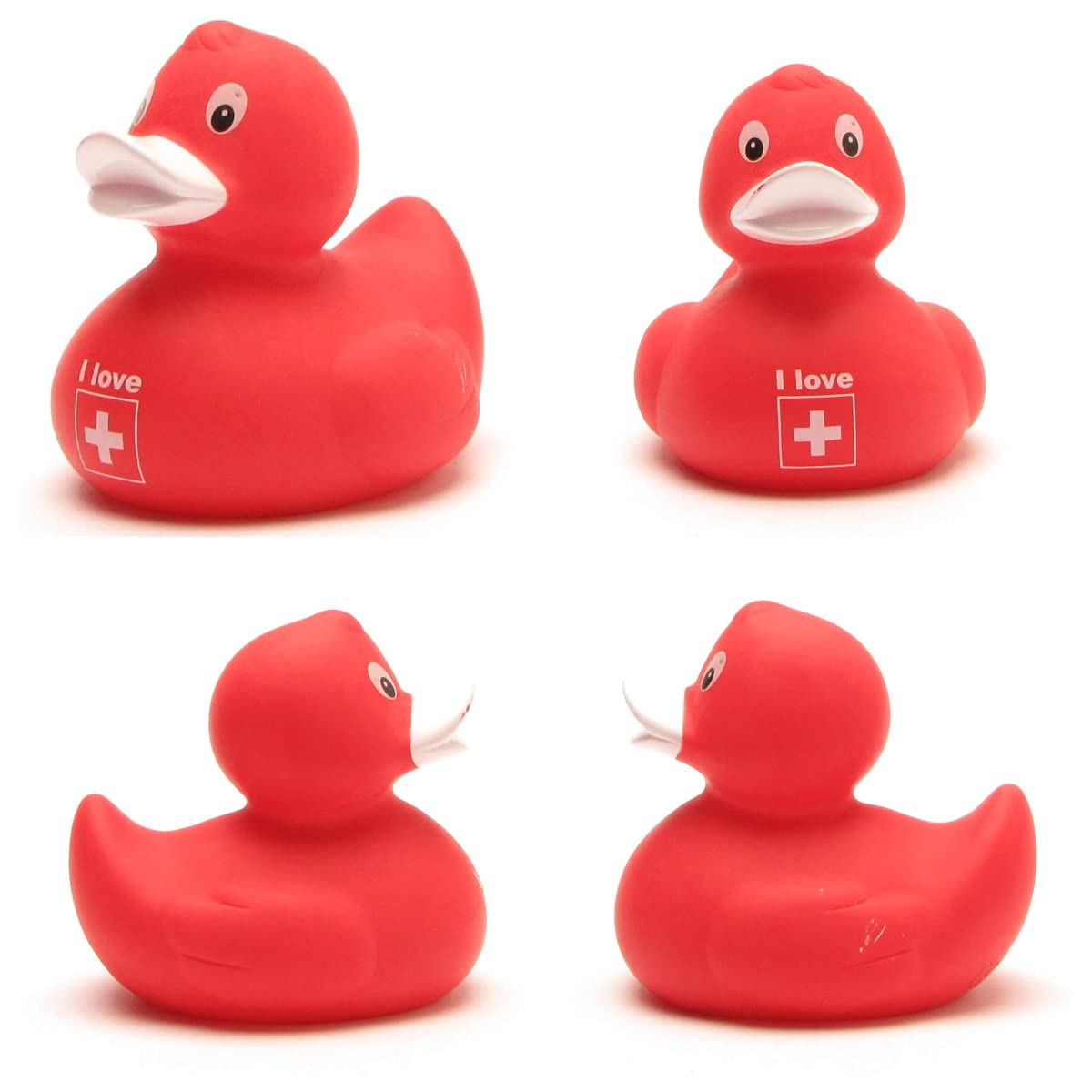Duckshop Bath Duck I Love Switzerland I Squeaky Duck I L: 8 cm, Red, Small - Image 3