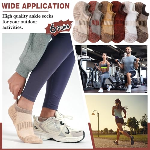 Image of Merino Wool Ankle Athletic Running No Show Socks Cushioned Breathable Sports Warm Thick Socks for Men and Women 6 Pairs