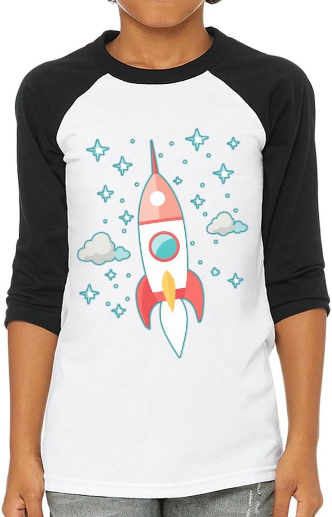Space Themed Kids' Baseball T-Shirt - Kids Gifts - Rocket Print Clothing