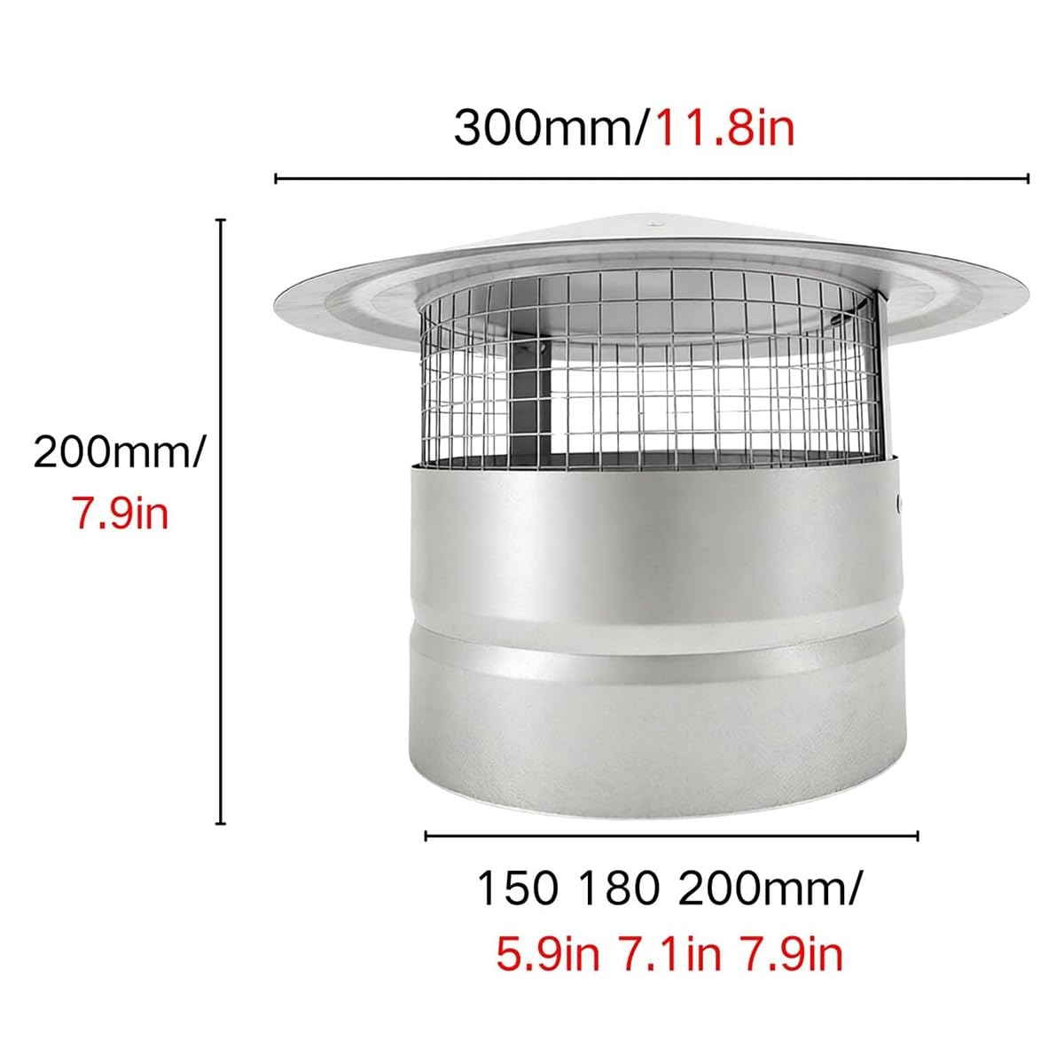 Cappello Del Camino, Cappello Conico Per Camino in Lamiera, Comignolo Antivento in Acciaio Inox 304 per Stufe Caldaie e Camini, Facile Da Installare(8 inches/200 mm)