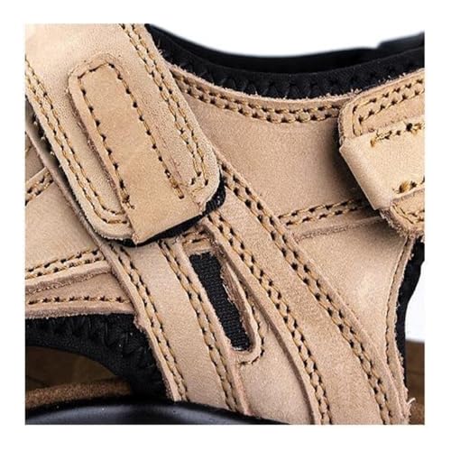 VOODUE Men Sandals Summer Genuine Leather Sandals Men Outdoor Shoes Men Leather Lightweight Breathable Sandals Plus Size 48 (Color : Khaki, Size : 40 EU)4